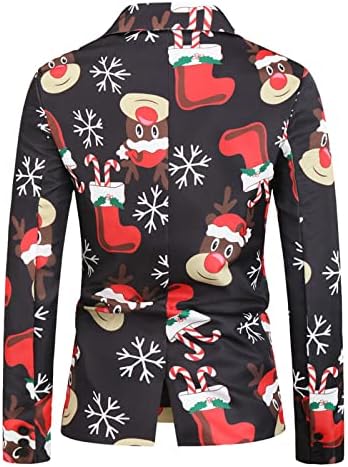 MEKOUİYE Erkek Çirkin Noel Gömlek Blazer Ceketler Şenlikli Komik Noel Ağacı Kardan Adam Baskı Bir Düğme Takım Elbise Ceket Smokin Hediyeler