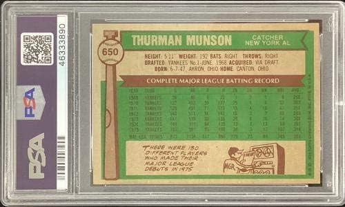Thurman Munson İmzalı 1976 Topps 650 İmzalı Beyzbol Kartı PSA / DNA 8 KIT-Beyzbol Slabbed İmzalı Kartlar