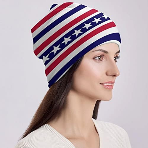 BAİKUTOUAN Amerikan Vatansever Yıldız ve Şerit Baskı Bere Şapka Tasarımları ile Erkekler Kadınlar için Kafatası Kap