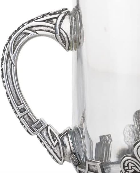 AE Williams Kelt Düğümlü Yonca ve Arp Tasarımlı Çarpıcı Kalay ve İrlandalı Cam Bira Bardağı Tankard