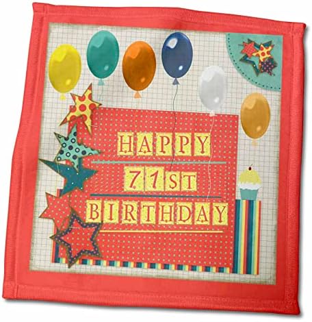 3dRose 71. Doğum Günü, Balonlar, Cupcake, Yıldızlar, Blok Harf, Turuncu, Yeşil-Havlular (twl-240832-3)