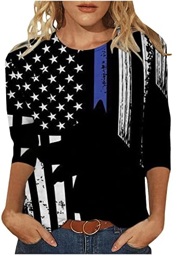 Comıgeewa Mutlu Tee Genç Kızlar için Sonbahar Yaz 3/4 Kollu Crewneck ABD Bayrağı Baskı Bluzlar Tişörtleri Kadın Giyim Moda Y2K