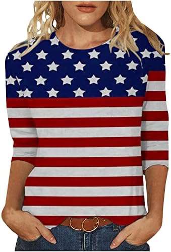Comıgeewa Mutlu Tee Genç Kızlar için Sonbahar Yaz 3/4 Kollu Crewneck ABD Bayrağı Baskı Bluzlar Tişörtleri Kadın Giyim Moda Y2K