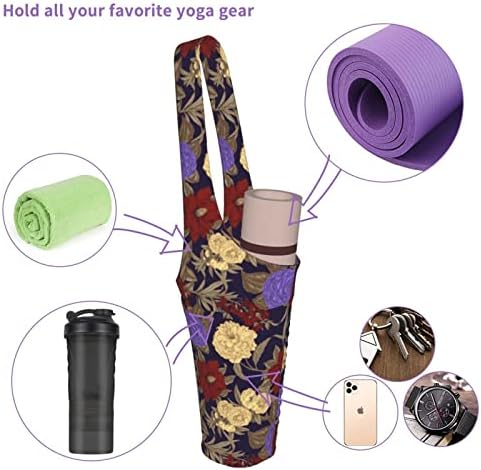 Yoga Mat Çantası, Mat ve Bloklar için Yoga Taşıma Çantası Desenli Kanvas Büyük Askılı Yoga Çantası Fermuarlı Cebi olan Pilates Çantası,