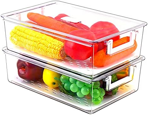 REFSAVER Buzdolabı Gıda Saklama Kabı Kutusu 2 Paket Buzdolabı Tepsileri Katlanabilir Kapaklı mutfak düzenleyici Üretmek Kutusu Sebze,