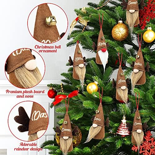 D-FantiX Ren Geyiği Gnome Noel Süsler 9 Set, el Yapımı İsveç Tomte Cüceler Süsler Peluş Noel Cüceler Ağacı Asılı Dekorasyon İskandinav