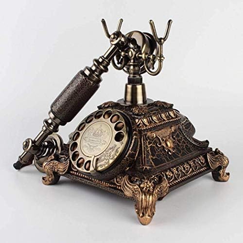 MYYINGBIN Eski Moda Kablolu Telefon Sabit katı ahşap ve Reçine Metal Kolu Antika Döner Kadranlı telefon, Bakır, Döner Kadran