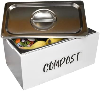 BelleMark Mutfak Kompost Kutusu-1.6 Gal Paslanmaya Dayanıklı Paslanmaz Çelik İnsert, Kapaklı Tezgah Üstü Kompost Kutusu ve Çiftlik