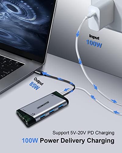 USB C Hub 6-in - 1 Shuomeng Tipi C Multiport Adaptörü, 4 K HDMI ile, 100 W Güç Teslimat, 1 Gbps Ethernet, 3 USB 3.0 Veri Portları,