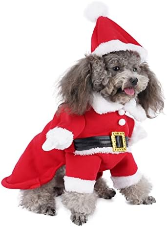 Mogoko Köpek Kedi Noel Noel Baba Kostüm, komik Pet Cosplay Kıyafetler ile bir Kap, köpek Polar Sıcak Giyim Giysi için Noel (L Boyutu)