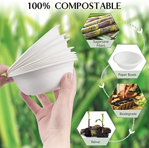 ZORRITA 150 Paket 12 oz Tek Kullanımlık Kağıt Kaseler Beyaz Kompostlanabilir Çorba Kaseleri Salata, Dondurma, Tatlılar, Evcil Hayvan