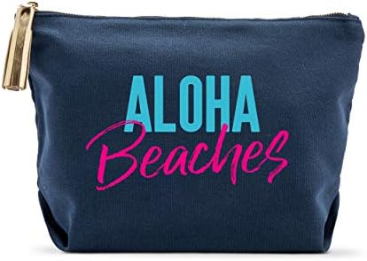 WEDDİNGSTAR Büyük Kişiye Özel Kanvas Makyaj Çantası-Aloha Beaches Lacivert
