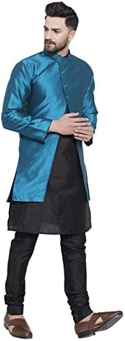 Erkek İpek Kurta pijama takımı Ceket ile Hint Geleneksel Churidhar Elbise Damat Düğün Şenlikli Parti Kıyafeti Mens için