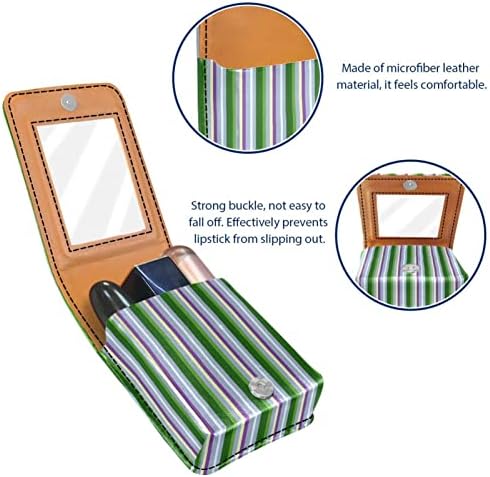 ORYUEKAN Mini Makyaj aynalı çanta, Debriyaj Çanta Deri Ruj Kılıfı, Güzel Çizgili Modern Yeşil Mor Vintage