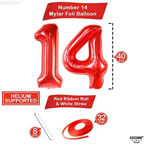 KatchOn, Kırmızı 14 Balon Numaraları - 40 inç / doğum günleri için 14 numara balon / erkekler için 14 doğum günü balonu, Erkekler için