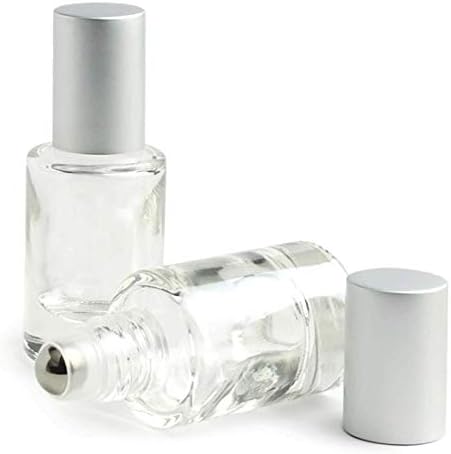 Grand Parfums Lüks Silindirik Cam Silindir Şişeler, 5ml Şeffaf Cam 5ml Uçucu yağ rolon şişe, Altın, Gümüş Kapaklı Paslanmaz Çelik Rollerballs