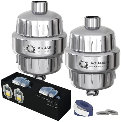 AquaBLU Yüksek Basınçlı Duş Filtresi Aile Paketi (2 Adet) – Sert Su, Klor Ağır Metaller ve Daha Fazlası için Ağır Hizmet Tipi Duş Başlığı