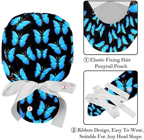 Düğme Ter Bandı ile 2 adet Çalışma Kapağı, kelebekler Desen Fırçalama Şapka At Kuyruğu Tutucu Kadınlar için Uzun Saç