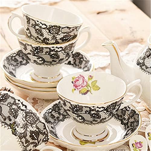 çay seti Siyah Dantel Desen Vintage seramik kahve fincanı demlik çaydanlık seti Kulesi Öğleden Sonra çay gereçleri (Renk: A, Boyut: