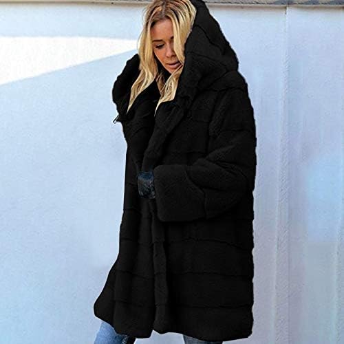 Kadın Sıcak Uzun Faux Kürk Kış Ceket Bulanık Polar Açık Ön Hırka Paltolar Kabarık kapüşonlu parka Ceket Dış Giyim