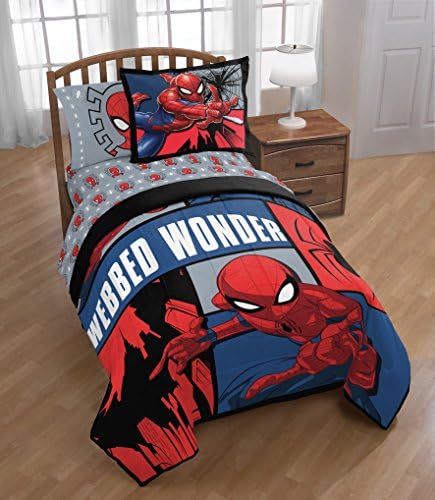 Jay Franco Marvel Örümcek Adam Perdeli Wonder 5 parça İkiz yatak takımı-Yorgan ve Çarşaf Seti İçerir-Yatak Özellikleri Örümcek Adam-Süper