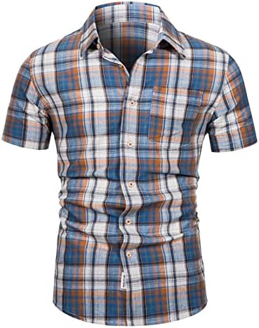 Yaz Üstleri erkek Rahat Ekose Kısa Kollu Elbise Gömlek Düğme Aşağı Gömlek Nefes Gömlek Yan Cepli