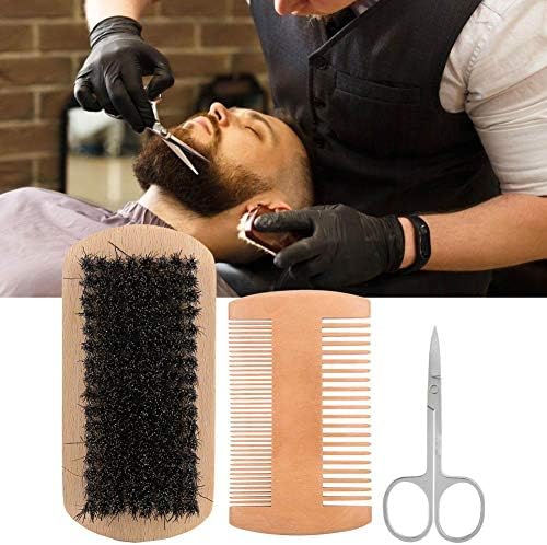 3 Adet dayanıklı Erkekler Sakal Farklı Yoğunluk Tarak Saç Bıyık Fırçası Makas Şekillendirici Sakal Bakım Aracı Seti (Ahşap)