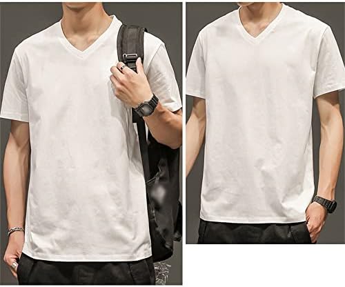 Erkek Ağır V Yaka Yarım kısa kollu Casual Gevşek Katı Streetwear Tee Üstleri Pamuk hafif tişört