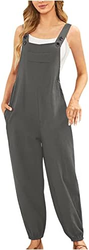 SHENGXİNY Kadın Kolsuz Tulumlar Gevşek V Boyun Tulum Katı Spagetti Kayışı Romper Pantolon Baggy Tulum Cepler ıle