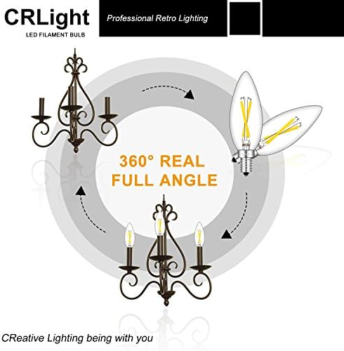 CRLight 2W 4000K Günışığı Beyaz LED Şamdan Ampul, 30W Eşdeğer 300LM, E12 Taban Kısılabilir LED Avize Filament Ampuller, Antik Stil