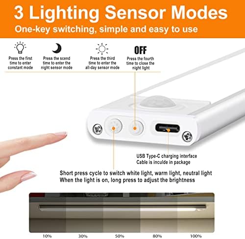 Holen Darrel LED Hareket Sensörü dolap lambası, Tezgah Altı Dolap Aydınlatması, 11.8 inç Kablosuz USB şarj edilebilir akülü Mutfak