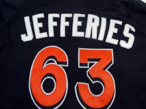 2012-13 Miami Marlins Jake Jefferies 63 Oyun Kullanılmış Siyah Forma ST BP 46 DP18400 - Oyun Kullanılmış MLB Formaları