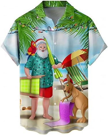 DSODAN Noel Gömlek Erkekler için Rahat Fit Kısa Kollu Düğme Aşağı Gömlek Komik Noel Baba Baskı Hawaiian Plaj Üst