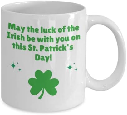 Aziz Patrick Günü Kupa Kahve Kupa-İrlanda Kahve Kupa Deluxe Çift Taraflı Kupa (Beyaz) İrlandalıların şansı sizinle olsun