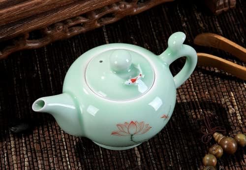 Kapaklı Gevşek Çay Seramik Çaydanlık için HOTUMN Çaydanlıklar (Lotus ve Balık Deseni) Aile Arkadaşları için El İşi Çin Çaydanlık Festivali