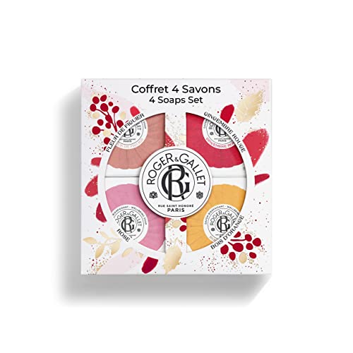 ROGER & GALLET / 4 Klasik Sabun Hediye Seti / Kadınlar için Vücut Sabunu / Fleur de Figuier / Gül / Zencefil Allık / Bois d'orange
