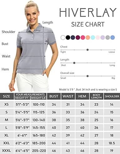 Hiverlay Kadın golf gömlekleri polo gömlekler Kadınlar için UPF 50 + Hafif Çabuk Kuru Yakalı Tenis Günlük Gömlek İş Üstleri