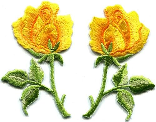 Sarı güller çifti çiçekler çiçek retro boho hippi işlemeli aplikler demir-ons yamalar