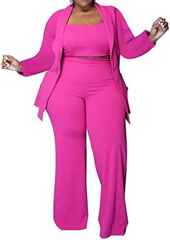 Kadın Artı Boyutu 3 Parça Setleri Kıyafet Eşofman Kırpma Üst Blazer Ceket ve Geniş Bacak Uzun Pantolon Tulum Romper Takım Elbise