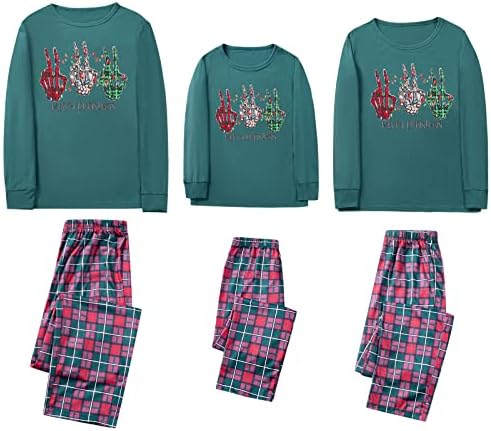 2022 Eşleşen Noel Pijama Aile Noel Uzun Kollu Noel Ren Geyiği Kar Tanesi Üst Ekose Pantolon Parti Pjs Tatil