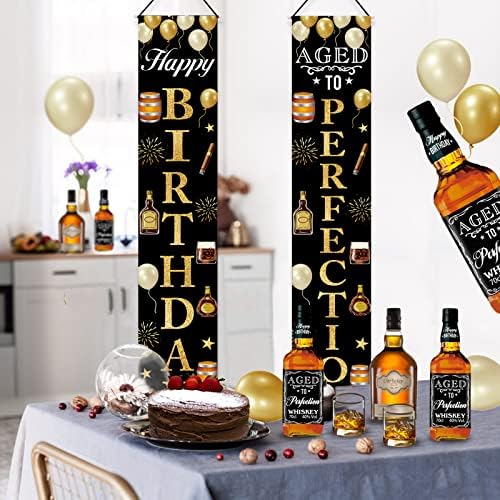 Viski Mutlu Doğum Günü Kapı Afiş Süslemeleri Erkekler için, siyah Altın Viski Temalı Mutlu Doğum Günü ve Mükemmellik için Yaşlı Parti