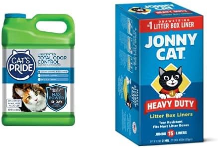 Kedinin Gururu Maksimum Güç Çöpü ve Jonny Cat 15 Adet Astar Paketi: Toplam Koku Kontrolü Kokusuz Topaklanma Multi-Cat 15 Pound ve Ağır