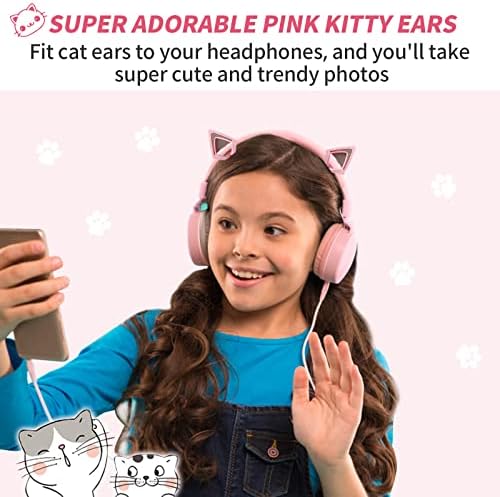 Kulaklıklar için WeThinkeer Sevimli Kedi Kulakları, Ayarlanabilir Askılı Pembe Kedi Kulak Kulaklık Eki, Çoğu Video Canlı Oyun Kulaklığıyla