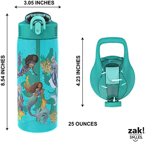 Zak, Okul veya Seyahat için Disney The Little Mermaid Çocuk Su Şişesini, Pipetli, Saplı ve Sızdırmaz, Açılır Ağız Kapaklı 25oz Dayanıklı