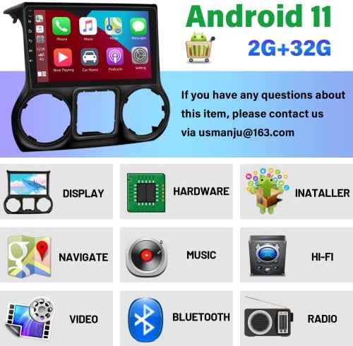 2GB + 32GB Android 11 Araba Stereo Jeep Wrangler için Radyo 2011 2012 2013 2014: Kablosuz CarPlay Android oto Araba Radyo 10.1 inç