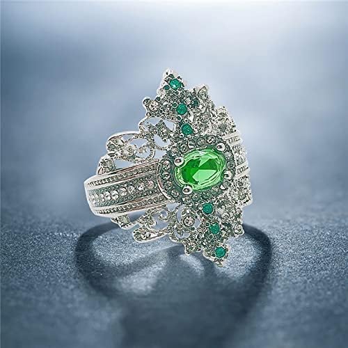 Kadın Glitter yüzük mizaç moda ziyafet kadın yüzük nişan yüzüğü yüzük Vintage (yeşil, 6)