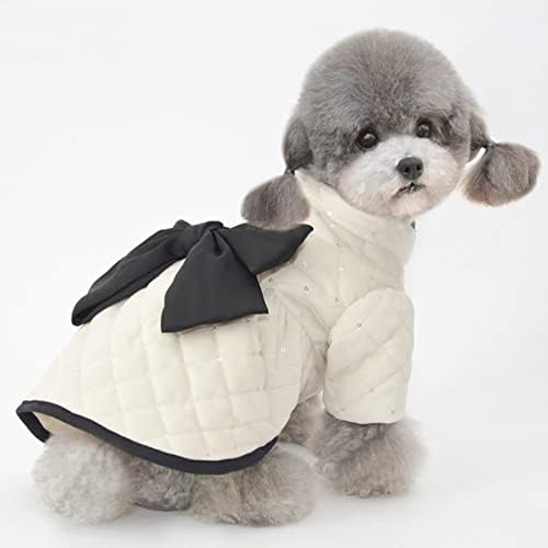 EDİNME Kış Köpek Elbise Sevimli Ilmek Sequins Pet Elbiseler Kedi Giyim Kıyafet sıcak tutan kaban (Renk: Beyaz, Boyutu: XL kodu)