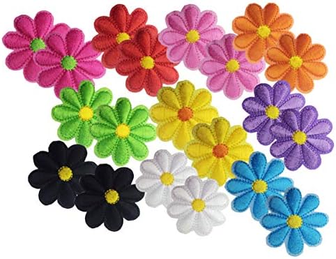 Geek - M 20 adet Demir On Yamalar Çiçek Aplike Yamalar Karışık Renkli Dekoratif Yamalar