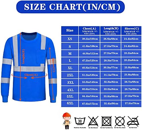 A-GÜVENLİK Güvenlik Gömlek, Yüksek Görünürlük İş T Gömlek Uzun Kısa Kollu Sınıf 3 (XS-6XL)