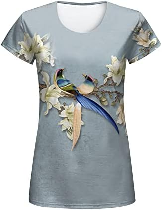 NOKMOPO Bayan T Shirt Artı Boyutu Moda Rahat Dijital Baskı Çiçek ve Kuş Kısa Kollu bol tişört Üst